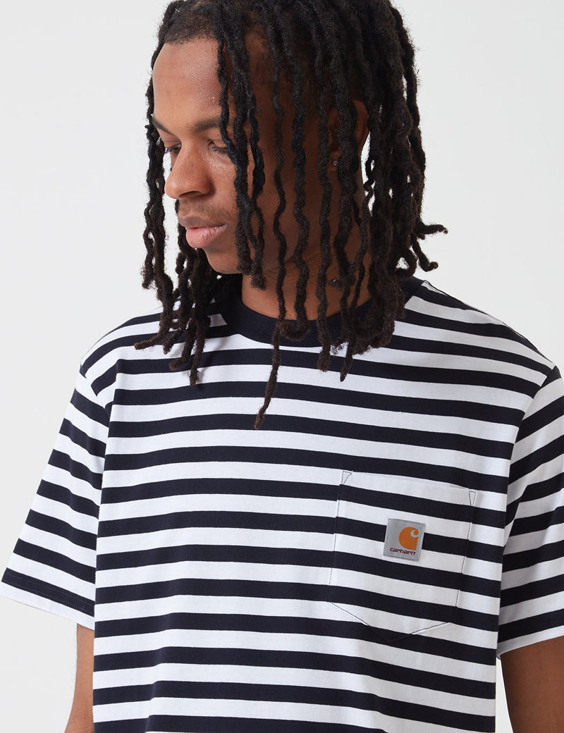 T-Shirt à Poche Carhartt-WIP Scotty (Stripe) - Dark Navy/White