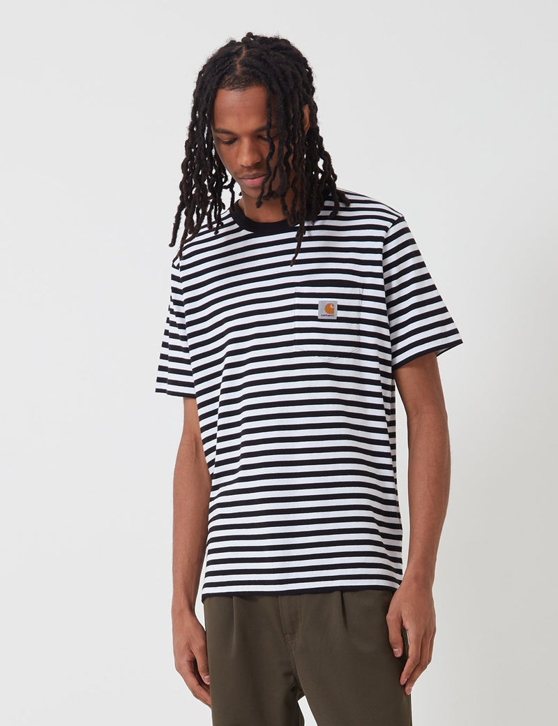 Carhartt-WIP Scotty Taschen-T-Shirt (Streifen) - Schwarz/Weiß