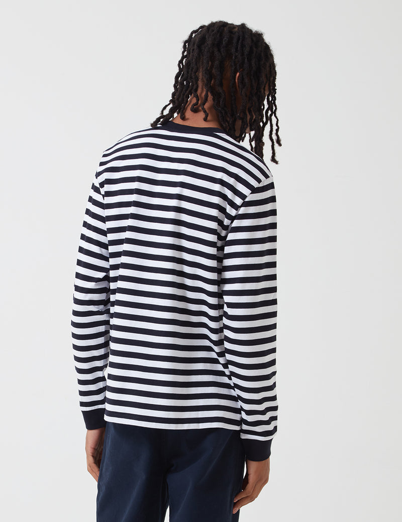 Carhartt-WIP Scotty Long Sleeve Pocket T-Shirt (Stripe) - Dark Navy Blue/White