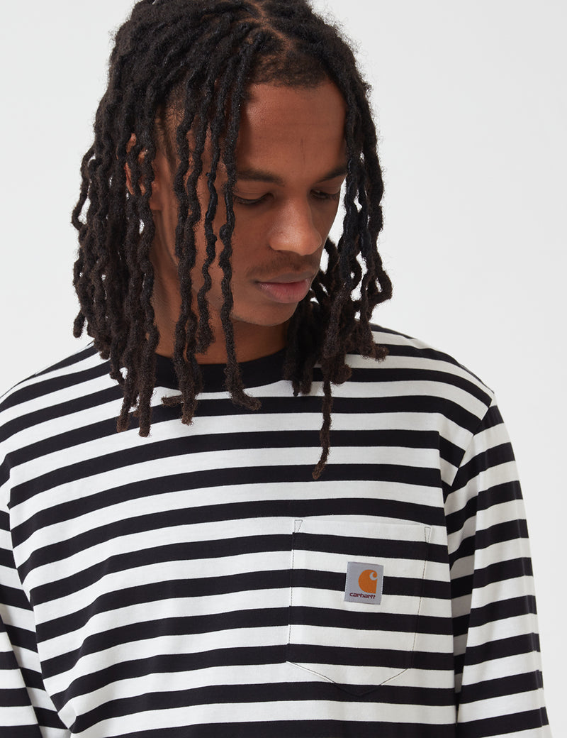Carhartt-WIP Scotty Langarm-Taschen-T-Shirt (Stripe) - Schwarz / Weiß