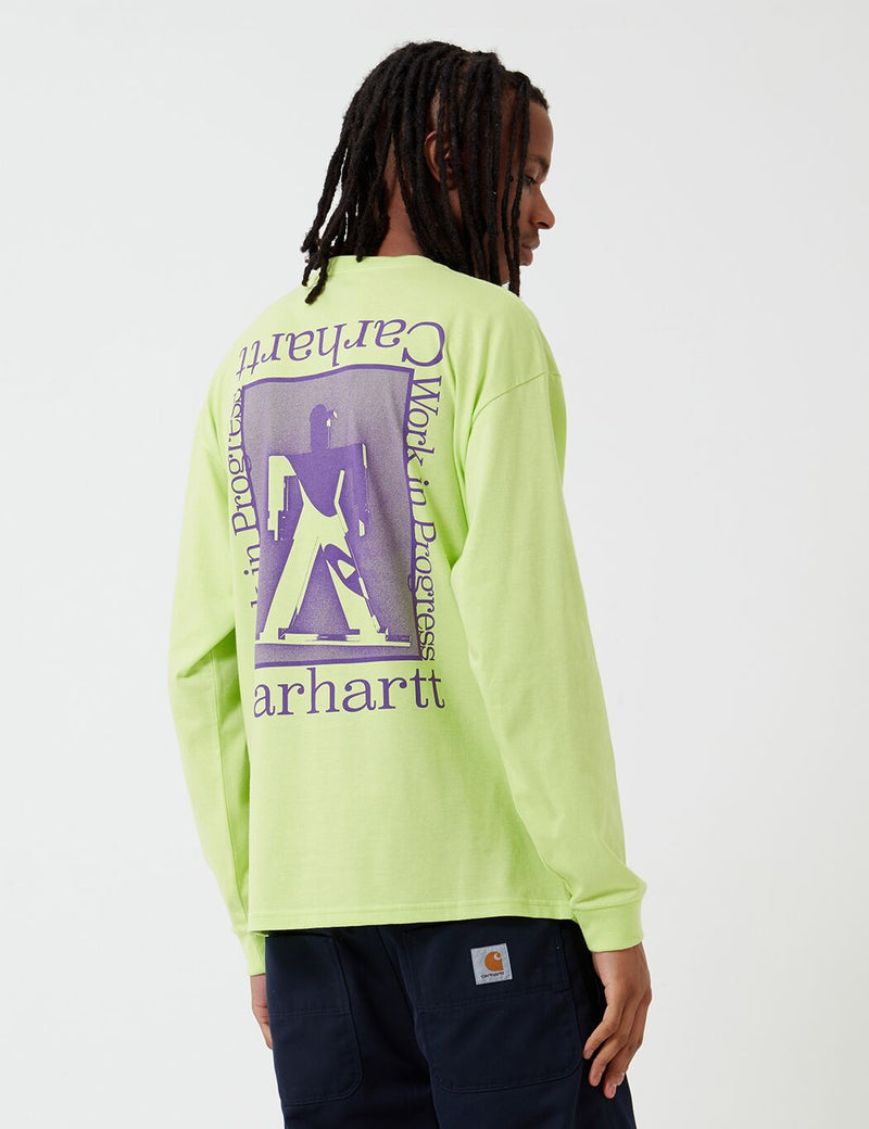 Carhartt-WIP 파운데이션 긴팔 티셔츠-Lime/Snape Purple