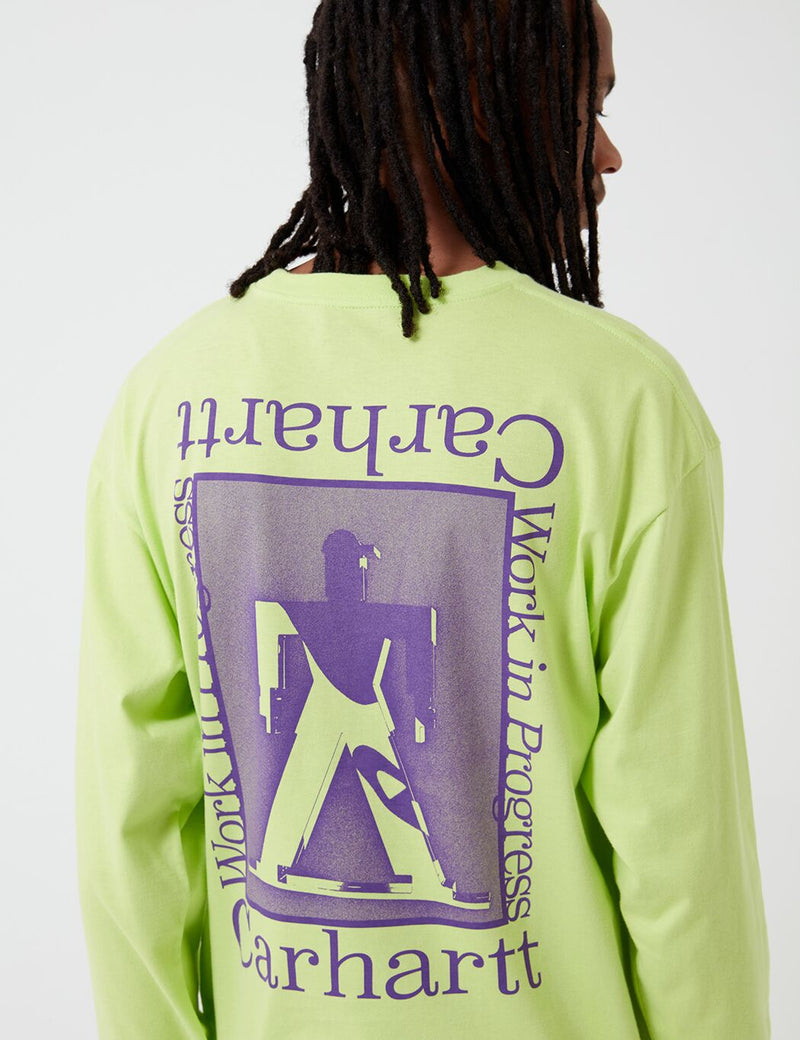 Carhartt-WIP 파운데이션 긴팔 티셔츠-Lime/Snape Purple
