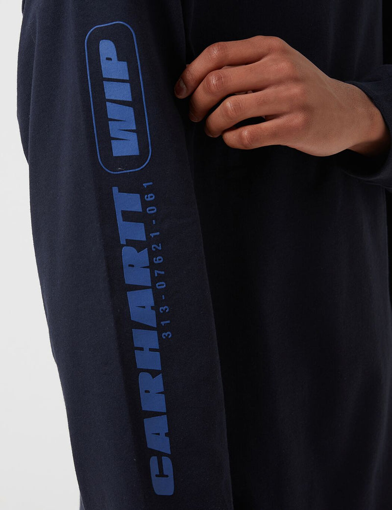 Carhartt-WIP 인터 롱 슬리브 티셔츠-다크 네이비 블루