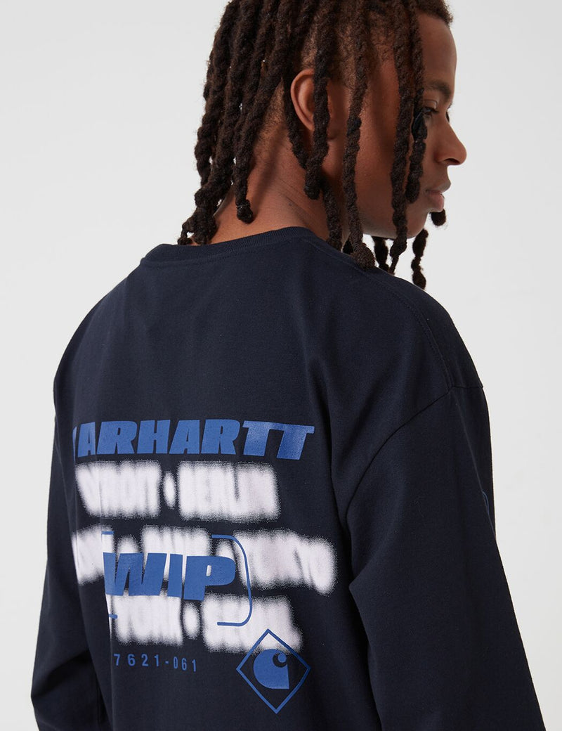 Carhartt-WIP 인터 롱 슬리브 티셔츠-다크 네이비 블루