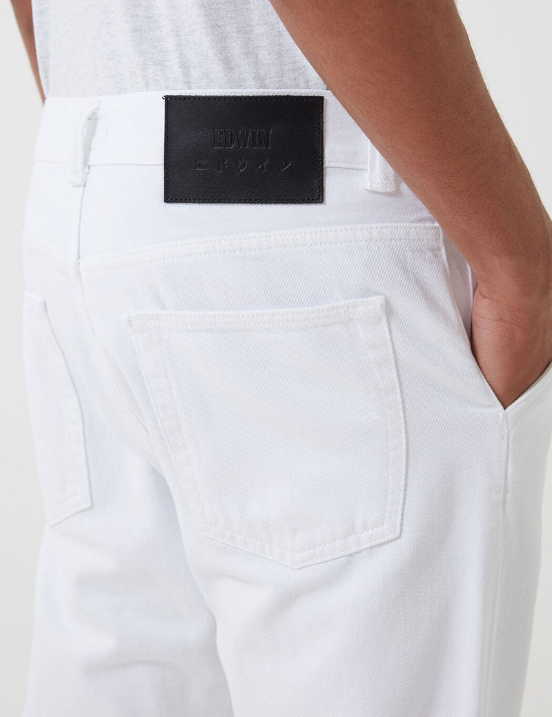 Edwin Universe Cropped Pant (Thorn Cotton Denim) - White, Garment Dyed