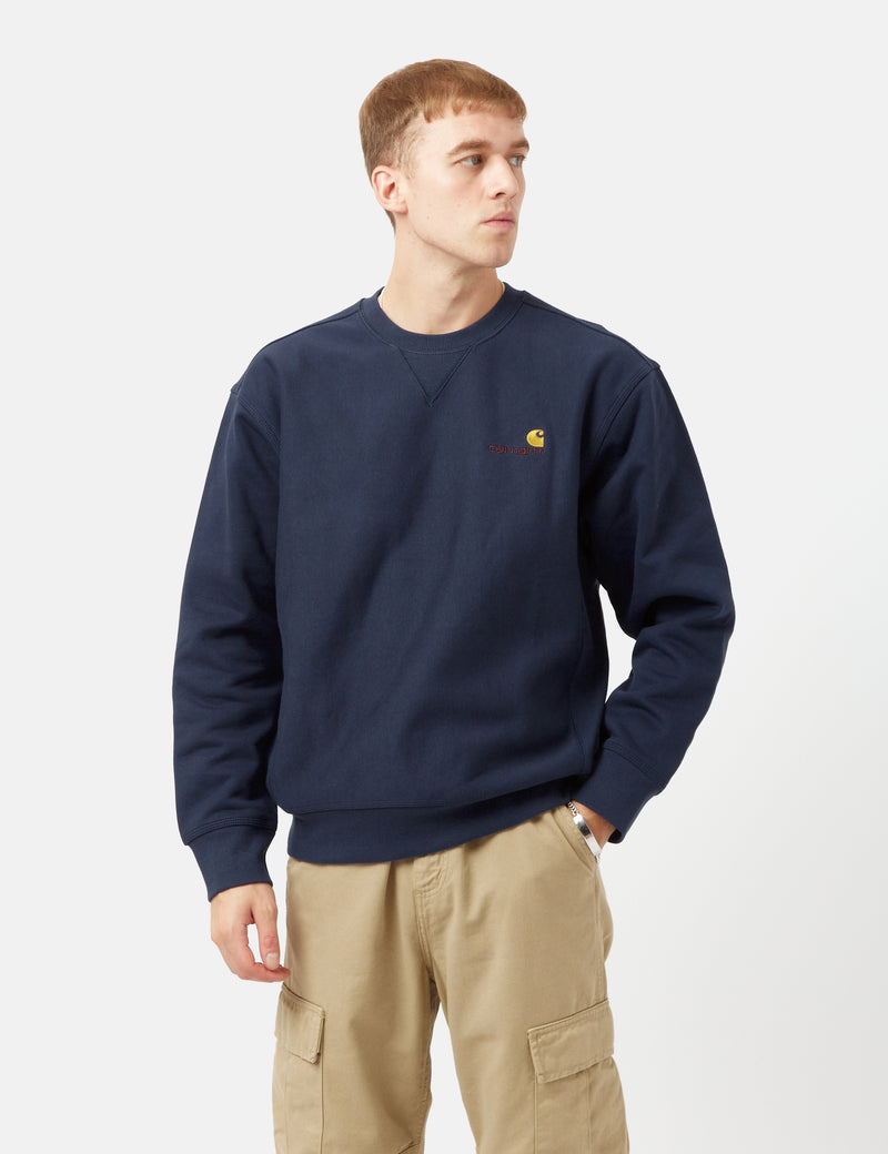 Carhartt-WIPアメリカンスクリプトスウェットシャツ-エンジアンブルー