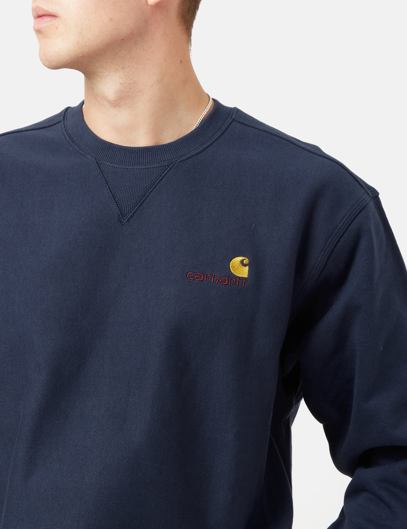 Carhartt-WIPアメリカンスクリプトスウェットシャツ-エンジアンブルー
