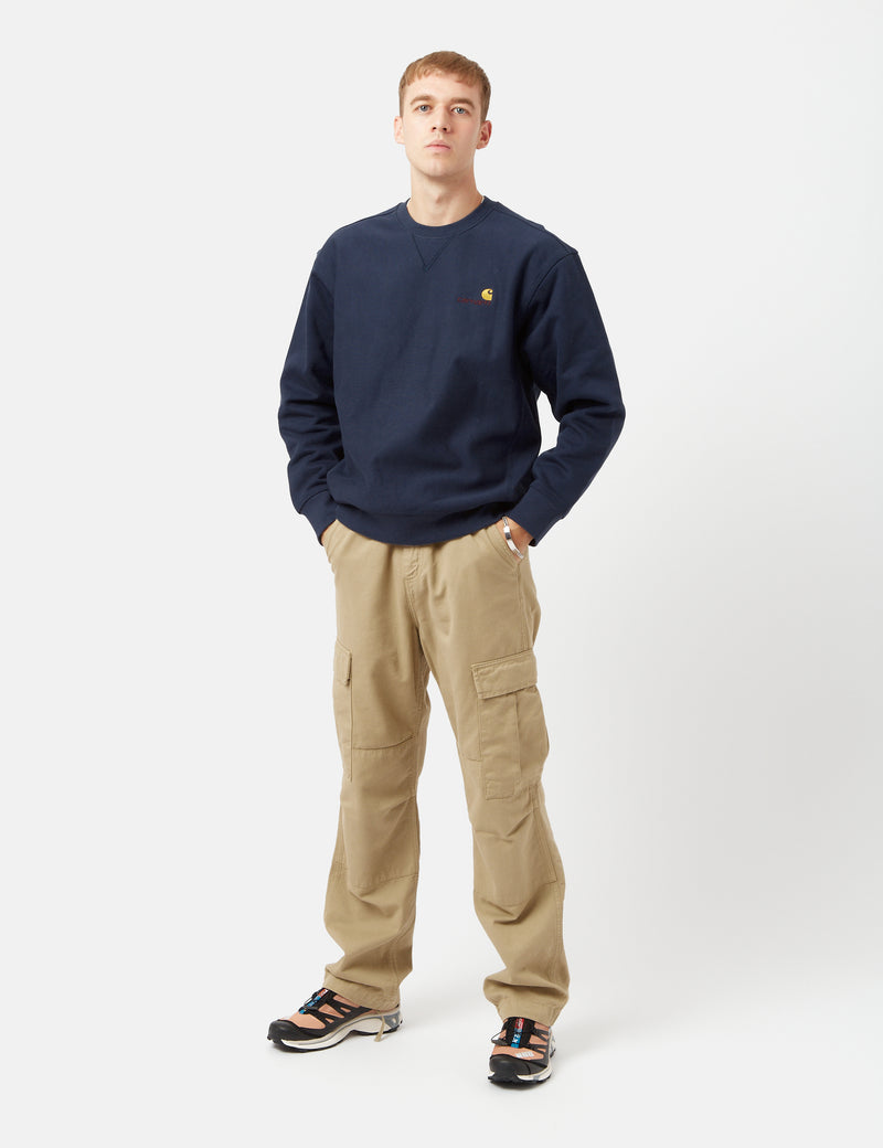 Carhartt-WIPアメリカンスクリプトスウェットシャツ-エンジアンブルー
