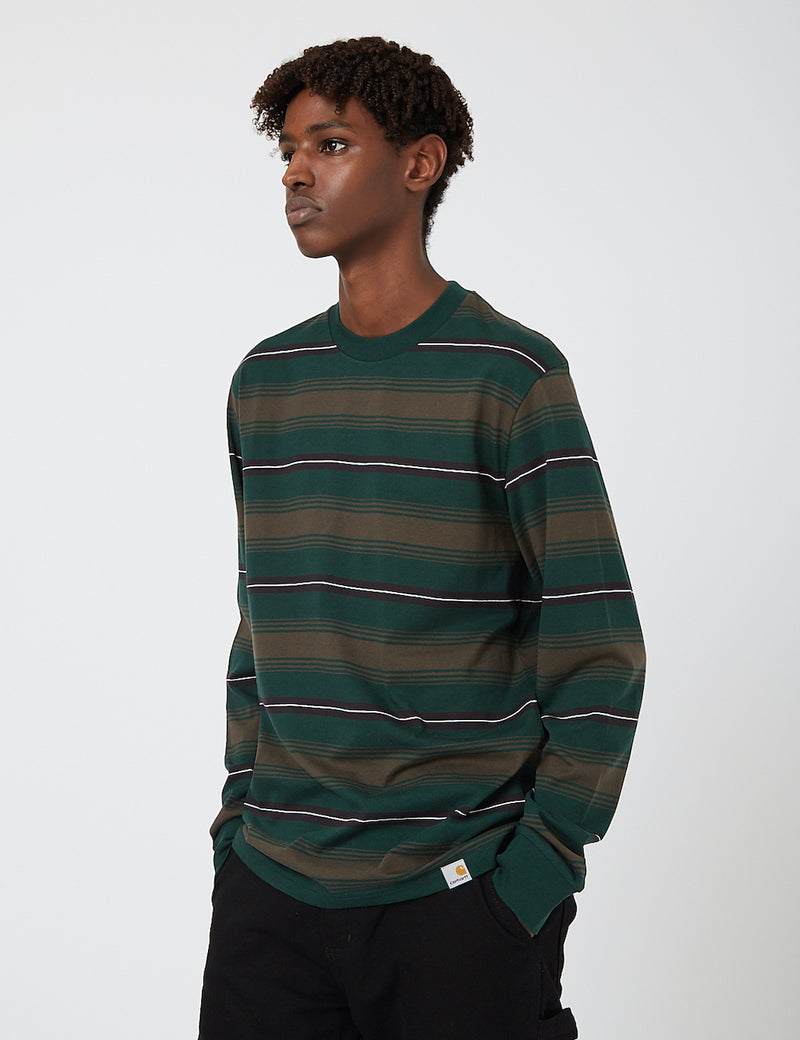 Carhartt-WIP Buren Stripe Long Sleeve T-Shirt - Bottle Green