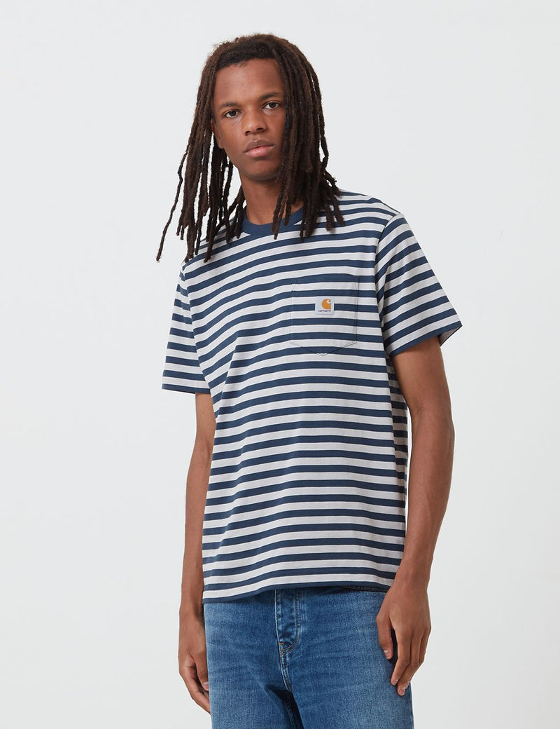 Carhartt-WIP Parker Pocket T-Shirt (Parker Stripe) - Admiral/Cinder