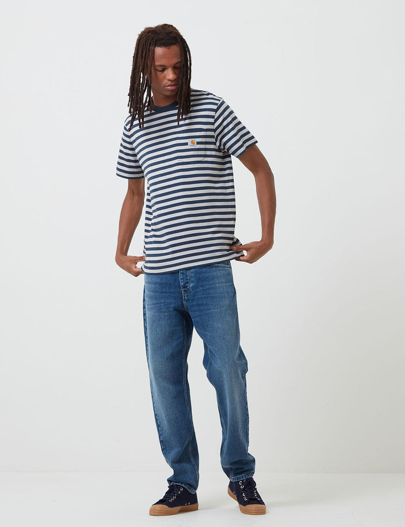 Carhartt-WIP Parker Pocket T-Shirt (Parker Stripe)-Admiral/Cinder