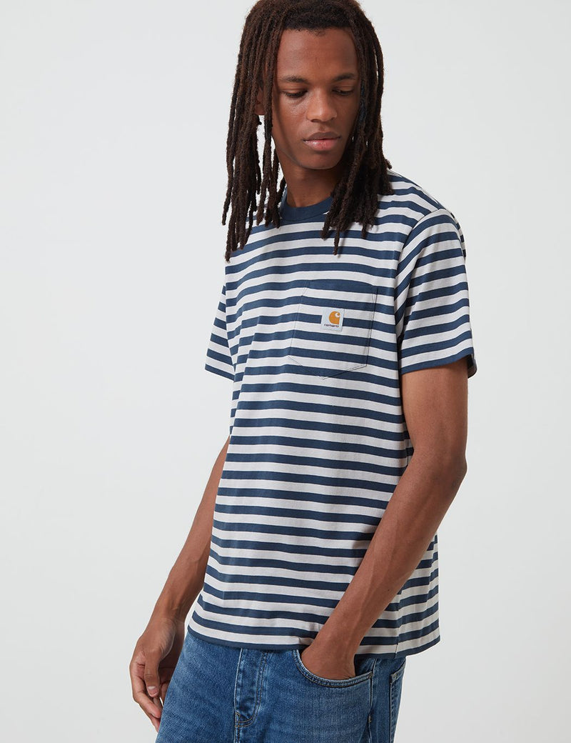Carhartt-WIP Parker Pocket T-Shirt (Parker Stripe) - Admiral/Cinder