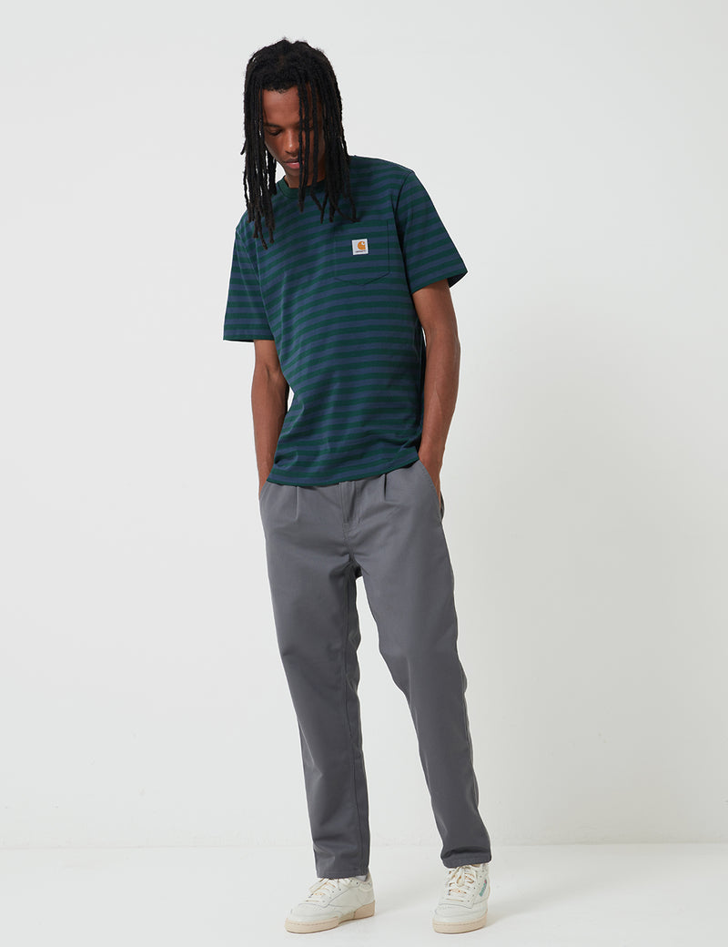 Carhartt-WIP Parker Taschen-T-Shirt (Parker Stripe) - Flasche Grün / Admiral