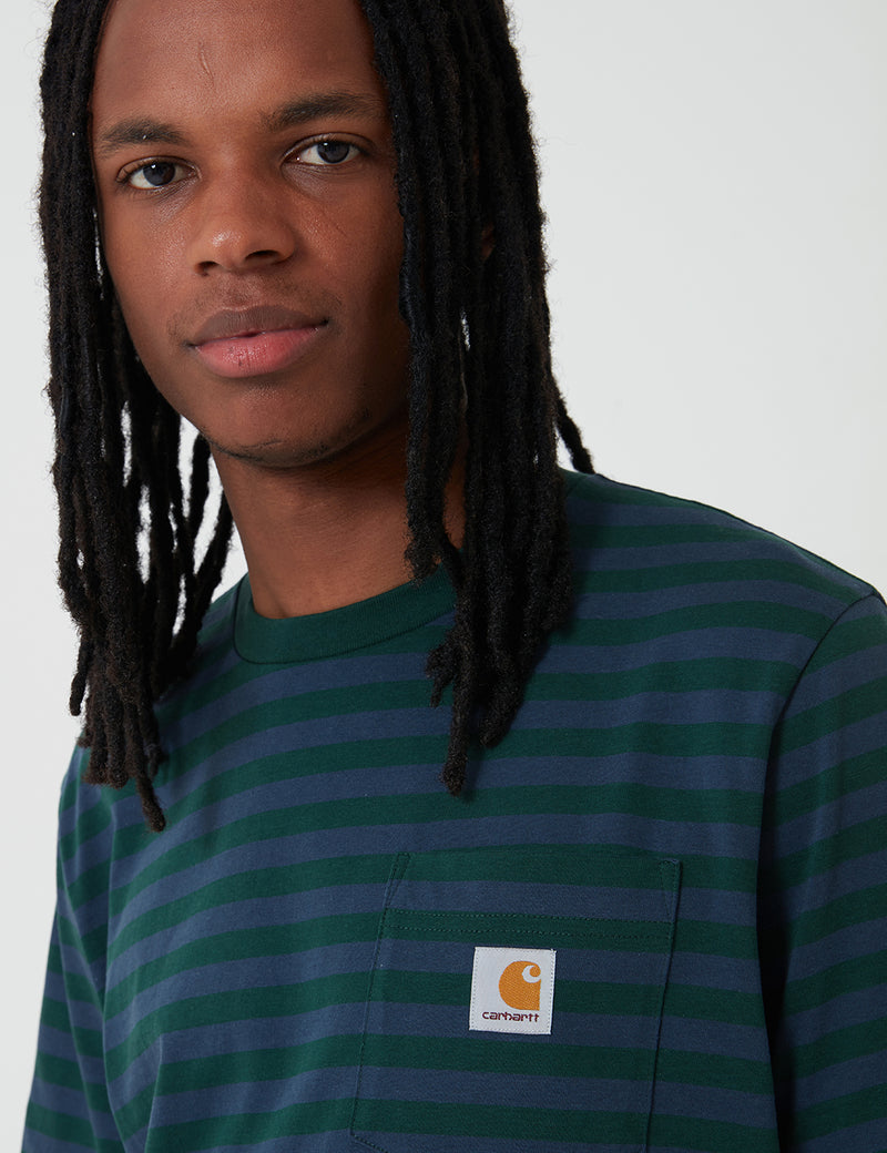 T-Shirt à Poche Parker Carhartt-WIP (Parker Stripe) - Vert Bouteille/Admiral