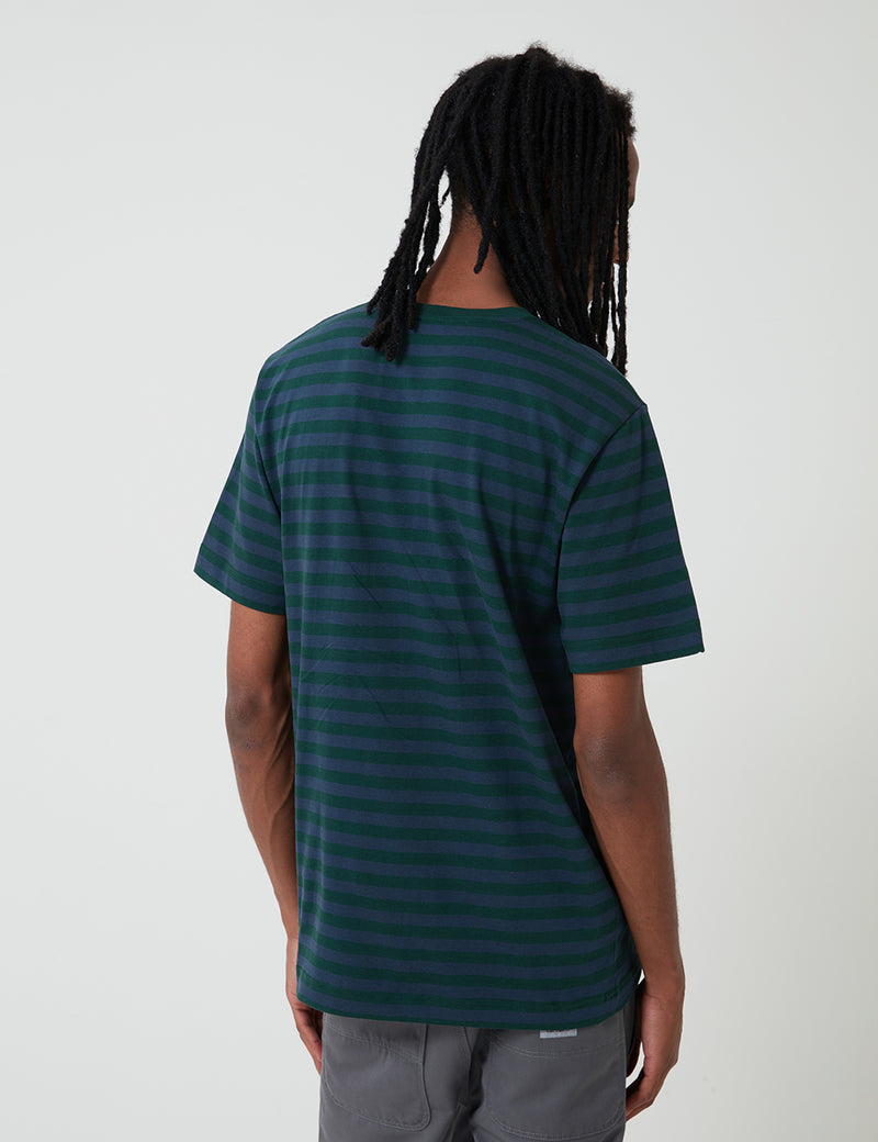 カーハート-WIPパーカーポケットTシャツ（パーカーストライプ）-ボトルグリーン/アドミラル