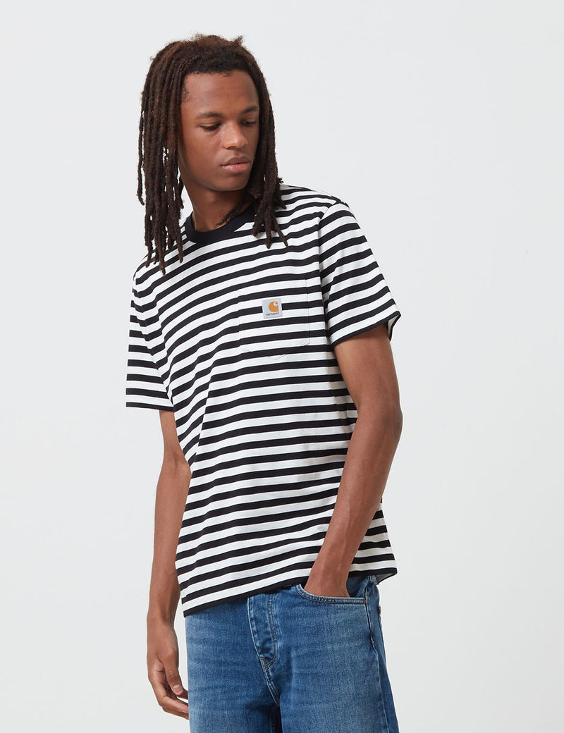Carhartt-WIP Parker Pocket T-Shirt (Parker Stripe) - Black/Wax