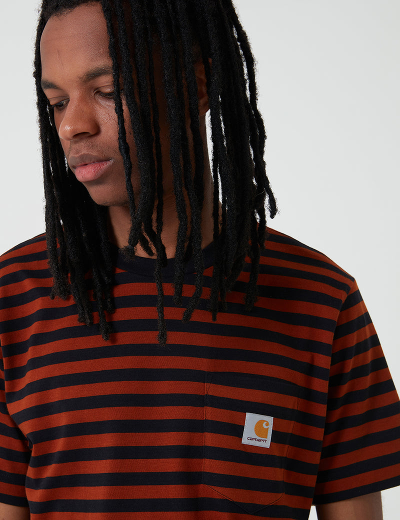 Carhartt-WIP Parker Taschen-T-Shirt (Parker Stripe) - Schwarz / Brandy
