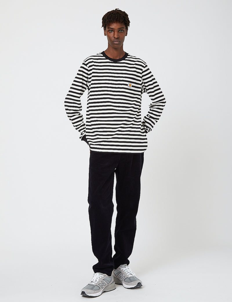 Carhartt-WIP Parker Pocket Long Sleeve T-Shirt (Parker Stripe)-블랙/왁스