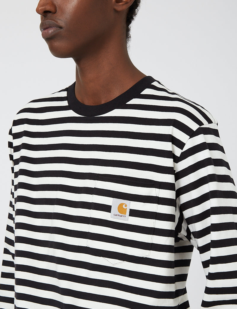 Carhartt-WIP Parker Tasche Langarm-T-Shirt (Parker Stripe) - Schwarz / Wachs