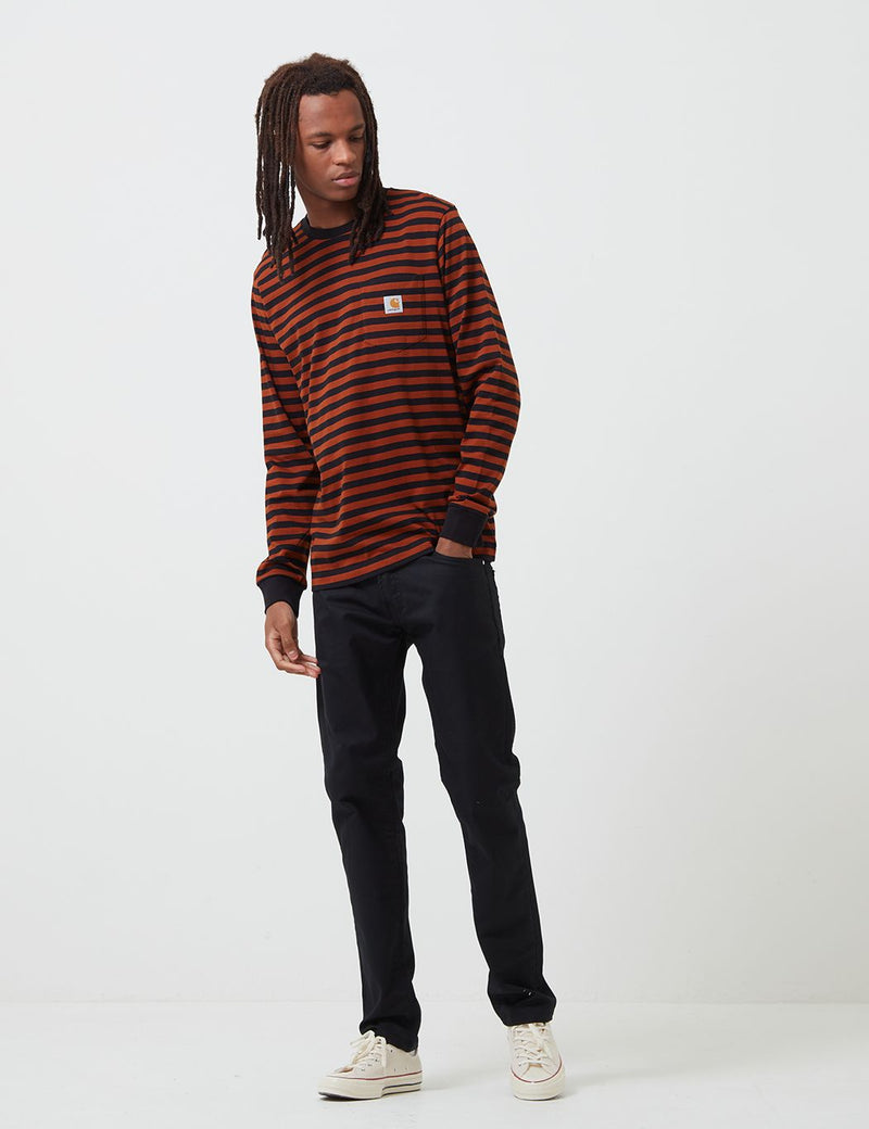Carhartt-WIP Parker Pocket Long Sleeve T-Shirt (Parker Stripe) - Black/Brandy
