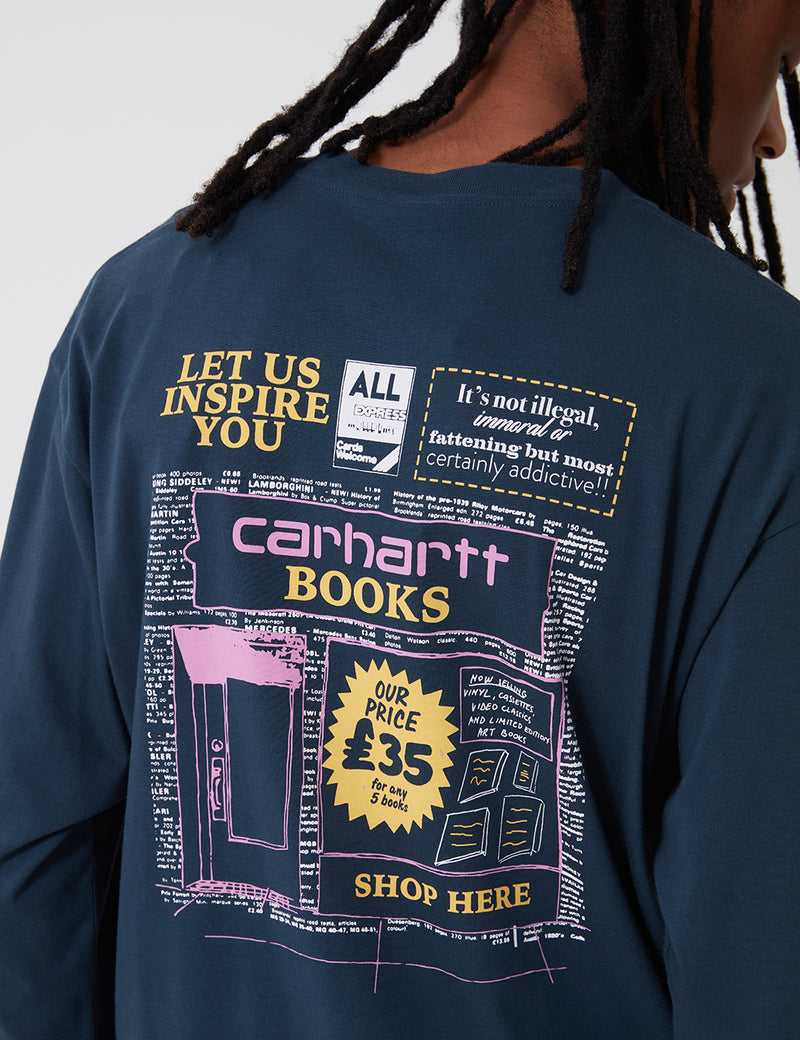 Carhartt-WIP Bücher Shop-Langarm-T-Shirt - Admiral