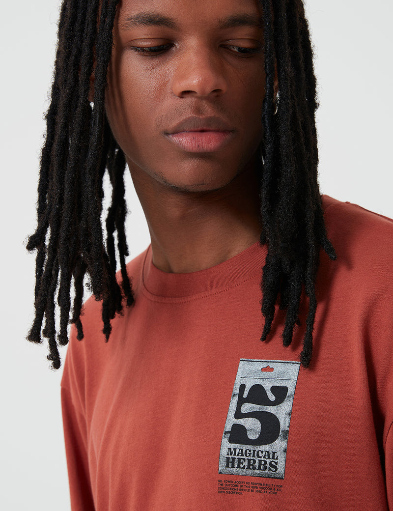 Edwin 5 Magical Herbs Long Sleeve T-Shirt - Auburn