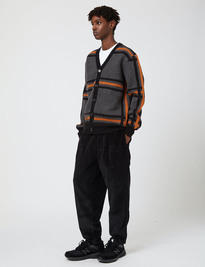 Edwin Geometric Cardigan Sweater - Grey/Black/Auburn
