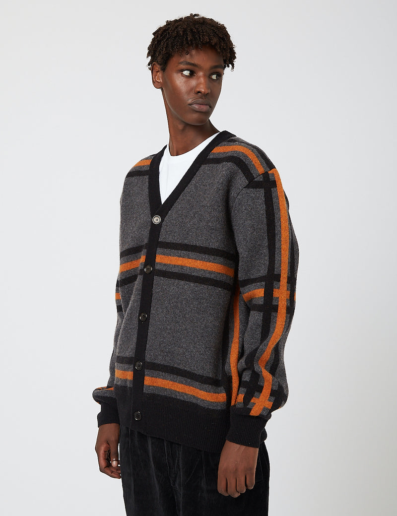 Edwin Geometric Cardigan Sweater - Grey/Black/Auburn