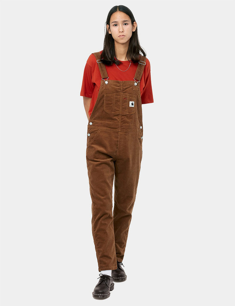 Womens Carhartt-WIP Bib Overall (Stretch Corduroy) - Hamilton Brown rinsed