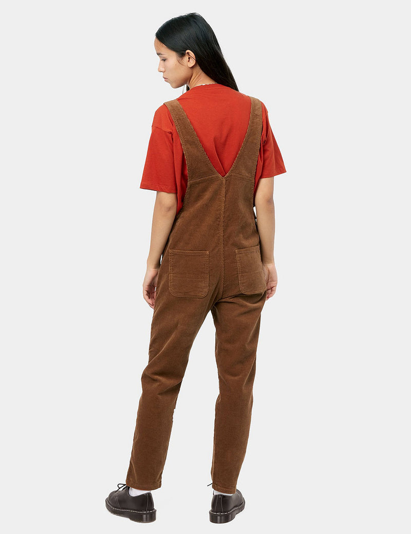 Womens Carhartt-WIP Bib Overall (Stretch Corduroy) - Hamilton Brown rinsed