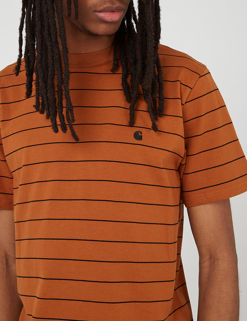 Carhartt-WIP Denton T-Shirt (Denton Stripe) - Rum/Black