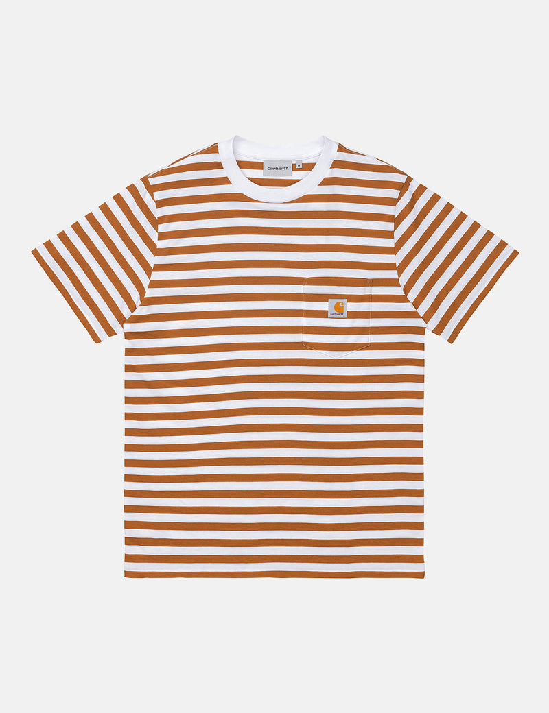 Carhartt-WIP Scotty Taschen-T-Shirt (Streifen) - Rum/Weiß