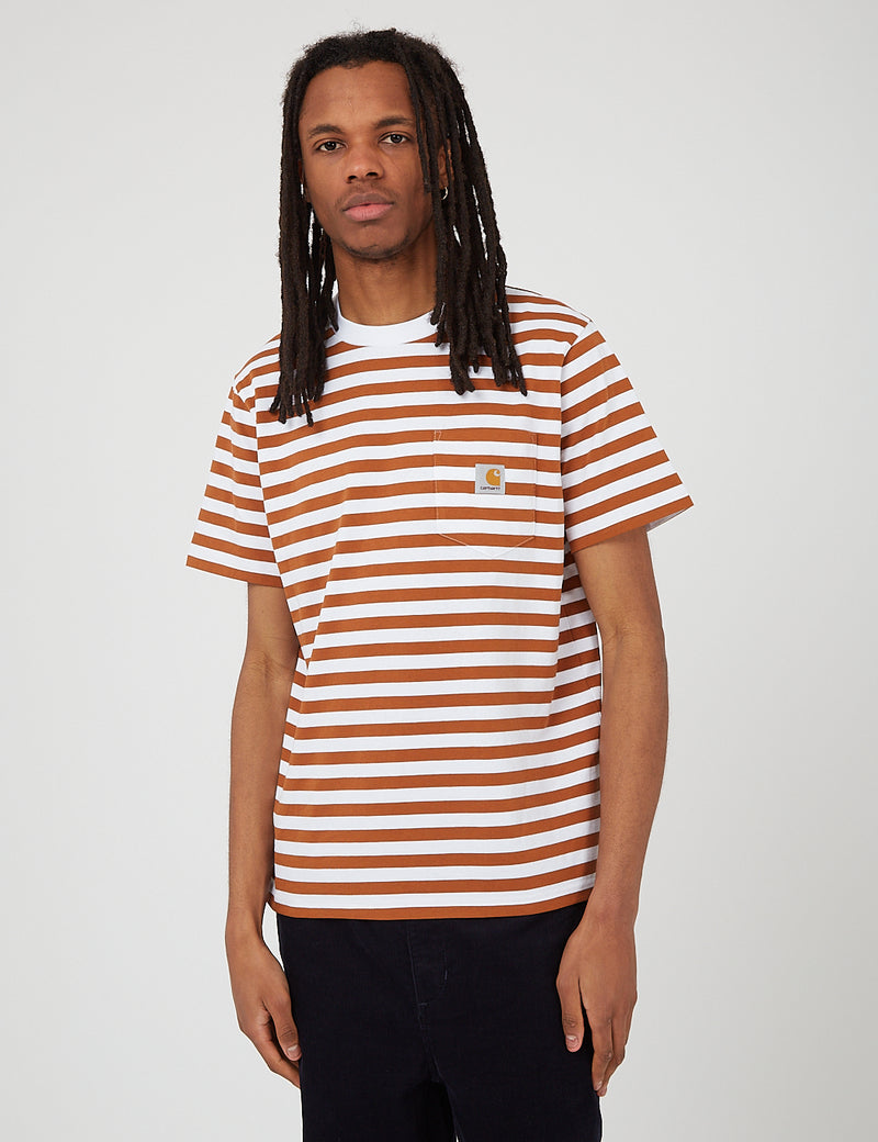 Carhartt-WIP Scotty Pocket T-Shirt (Stripe)-Rum/White