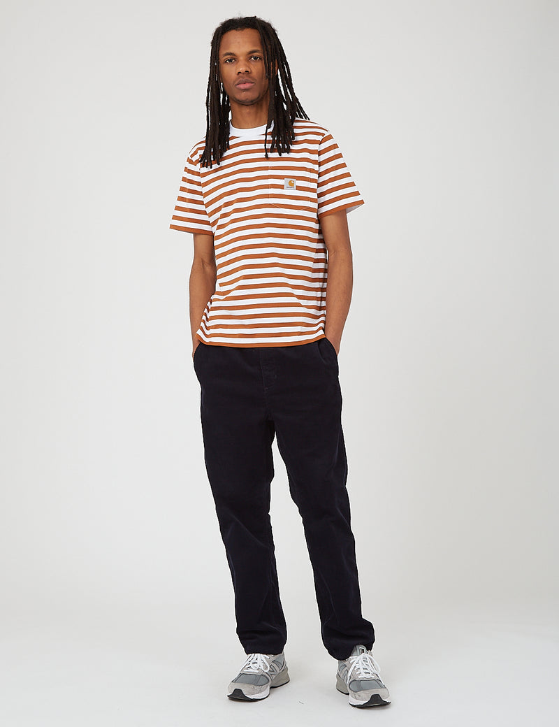 Carhartt-WIP Scotty Pocket T-Shirt (Stripe)-Rum/White