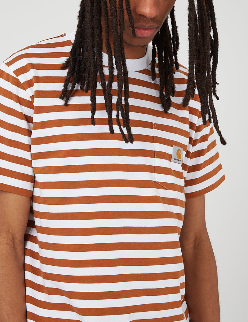 Carhartt-WIP Scotty Taschen-T-Shirt (Streifen) - Rum/Weiß
