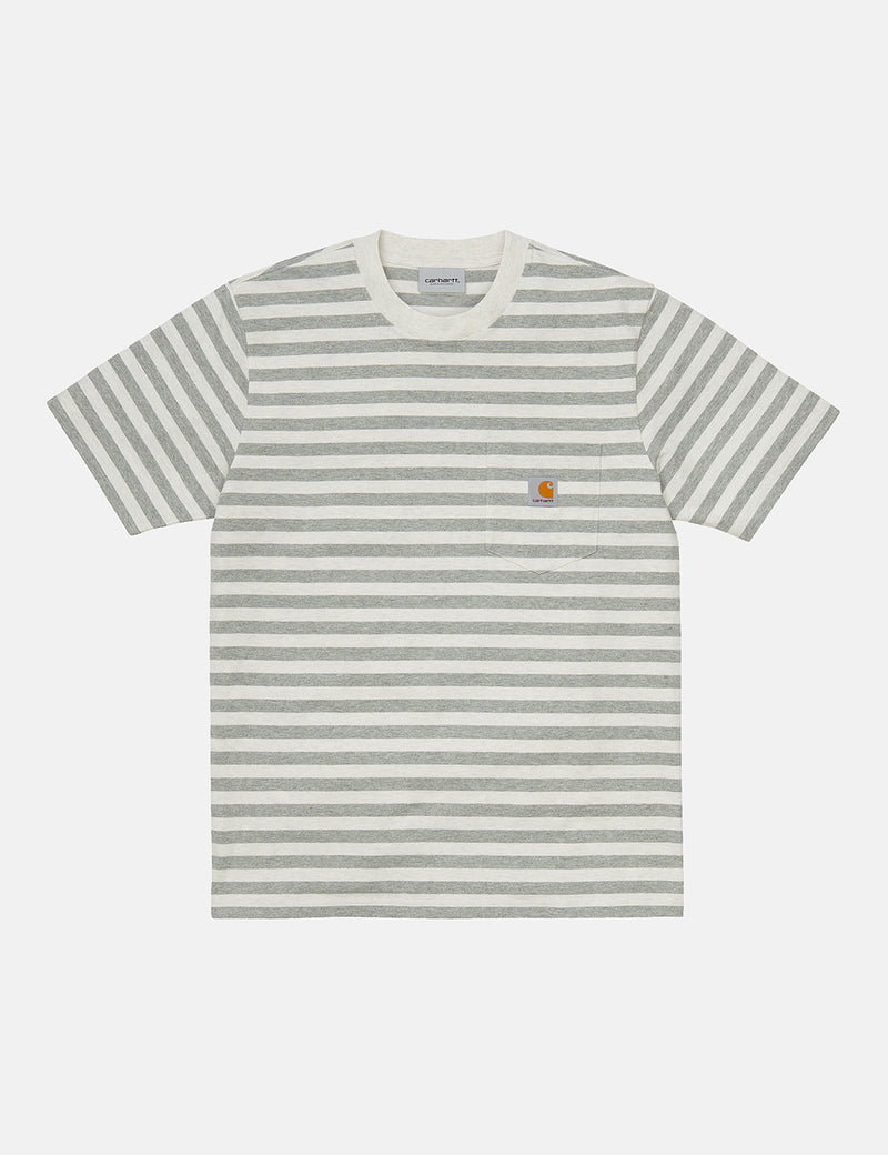 Carhartt-WIP Scotty Taschen-T-Shirt (Streifen) - Weiße Heide/Graue Heide