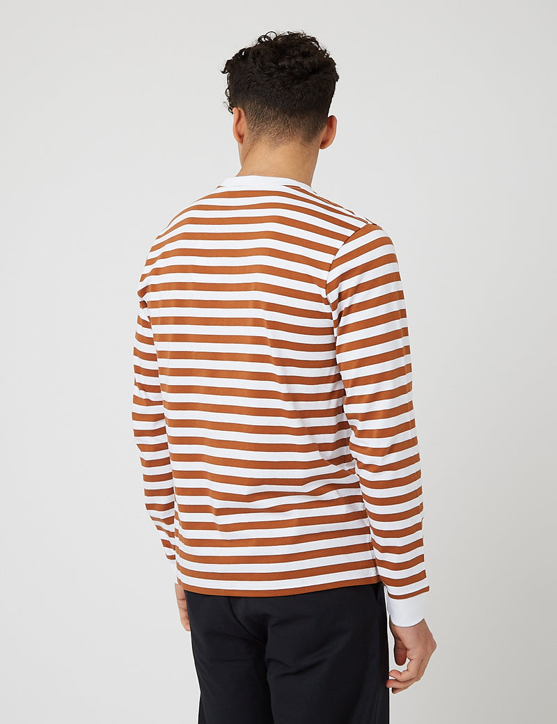 Carhartt-WIP Scotty Pocket Long Sleeve T-Shirt (Stripe)-Rum/White