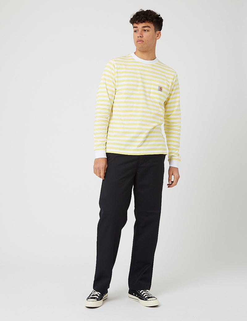 Carhartt-WIP Scotty Pocket Long Sleeve T-Shirt (Stripe)-Limoncello/White