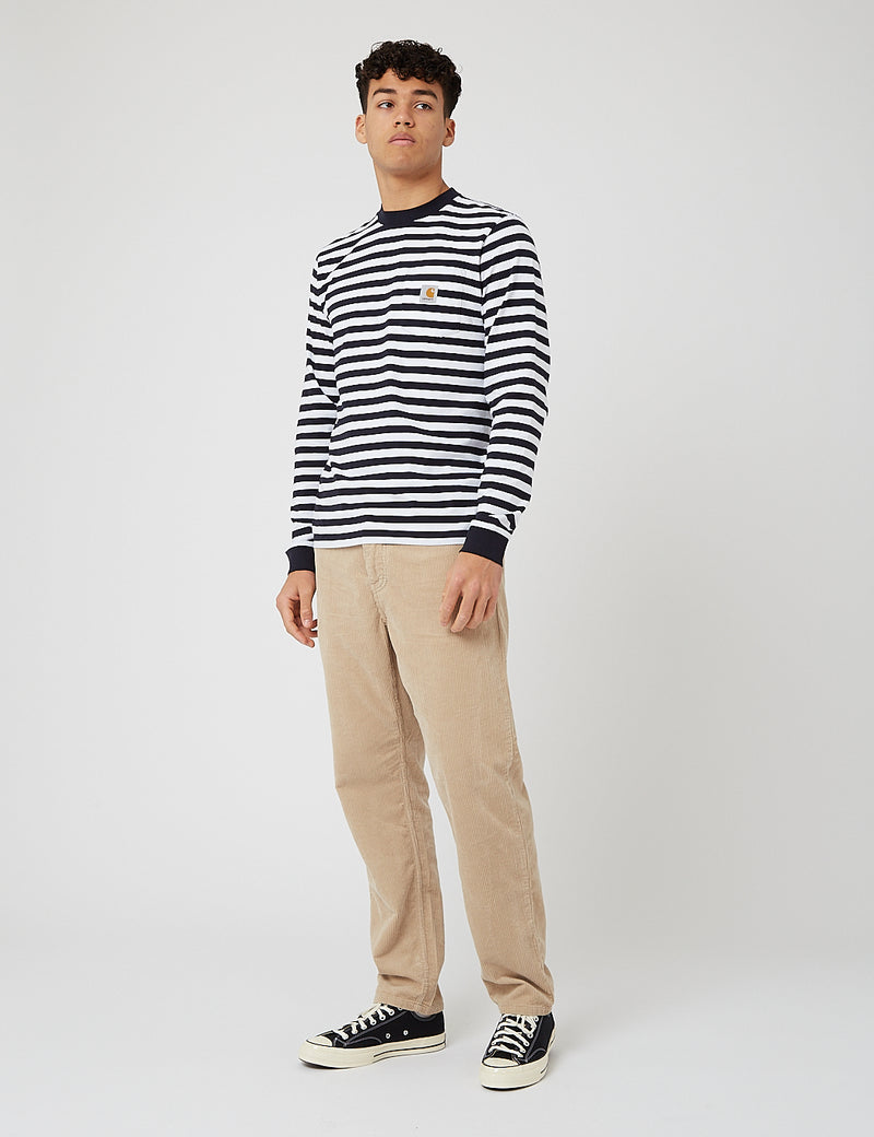 Carhartt-WIP Scotty Pocket Long Sleeve T-Shirt (Stripe)-Dark Navy/White