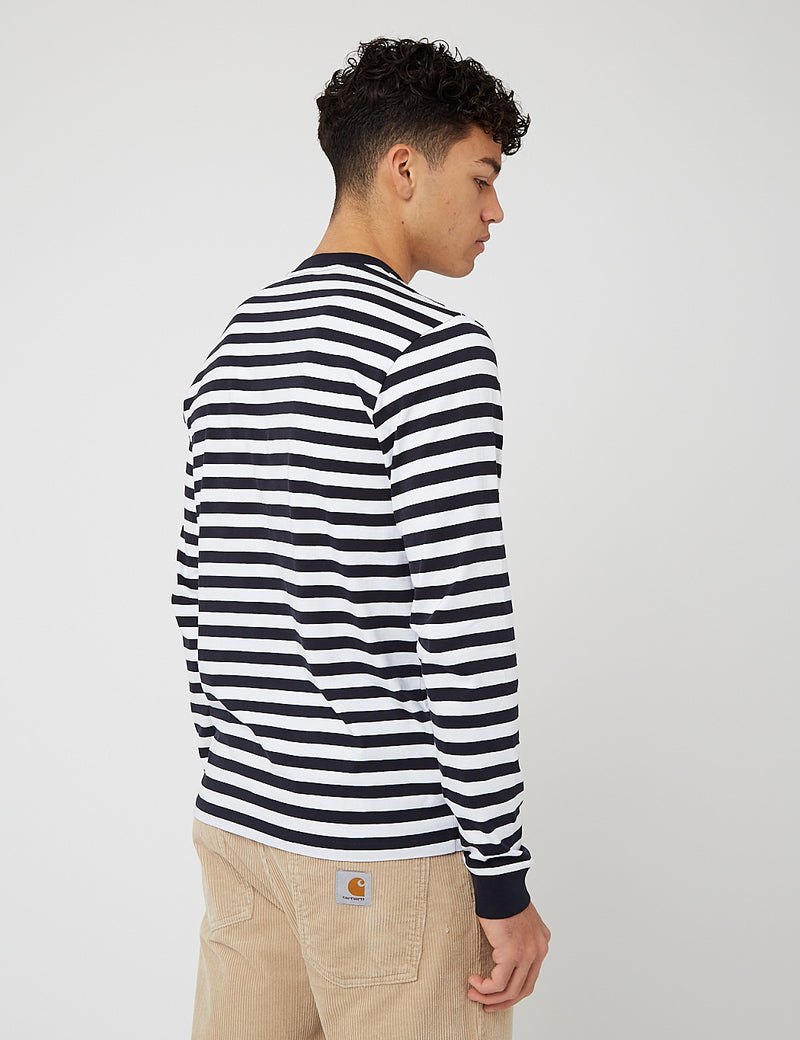 Carhartt-WIP Scotty Pocket Long Sleeve T-Shirt (Stripe) - Dark Navy/White