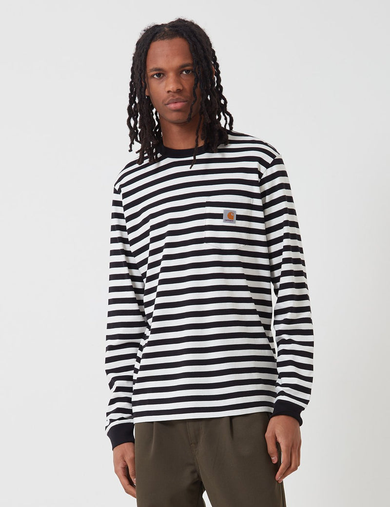 Carhartt-WIP Scotty Pocket Long Sleeve T-Shirt (Stripe) - Black/White
