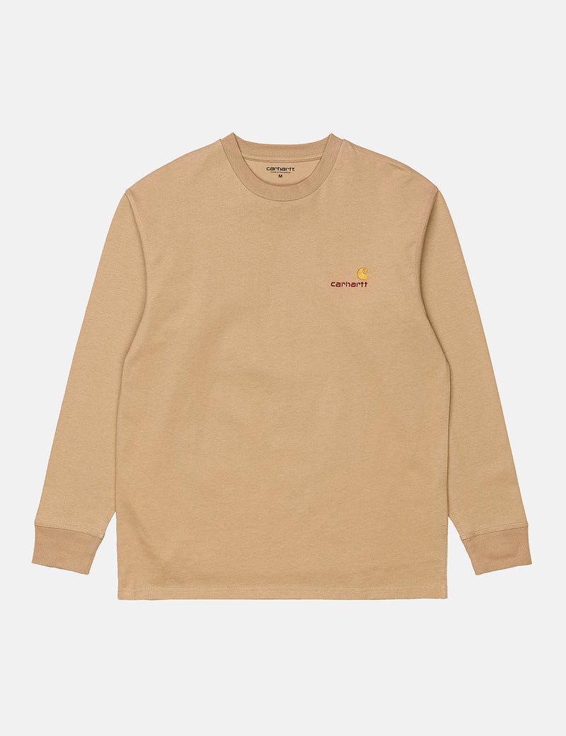 Carhartt-WIP 아메리칸 스크립트 롱 슬리브 티셔츠-더스티 해밀턴 브라운