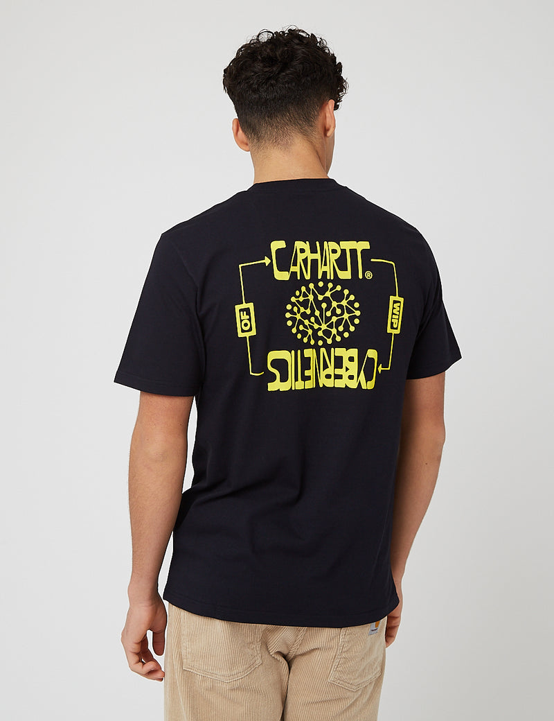 Carhartt-WIP 사이버네틱스 티셔츠 (오가닉 코튼)-다크 네이비 블루/리몬 첼로