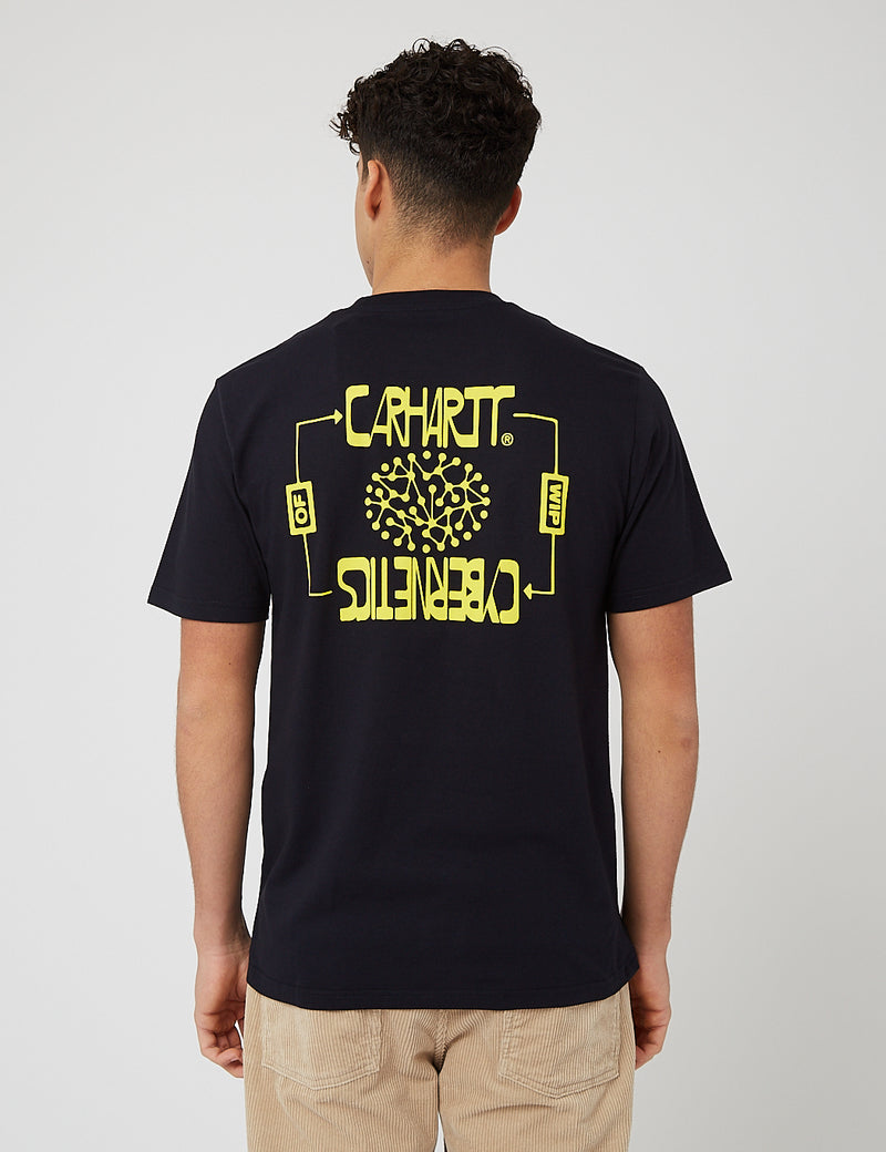 T-Shirt Carhartt-WIP Cybernetics (Coton Bio) - Bleu Marine Foncé/Limoncello