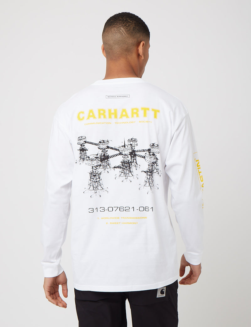 Carhartt-WIP Airwaves 긴팔 티셔츠 (오가닉 코튼)-화이트