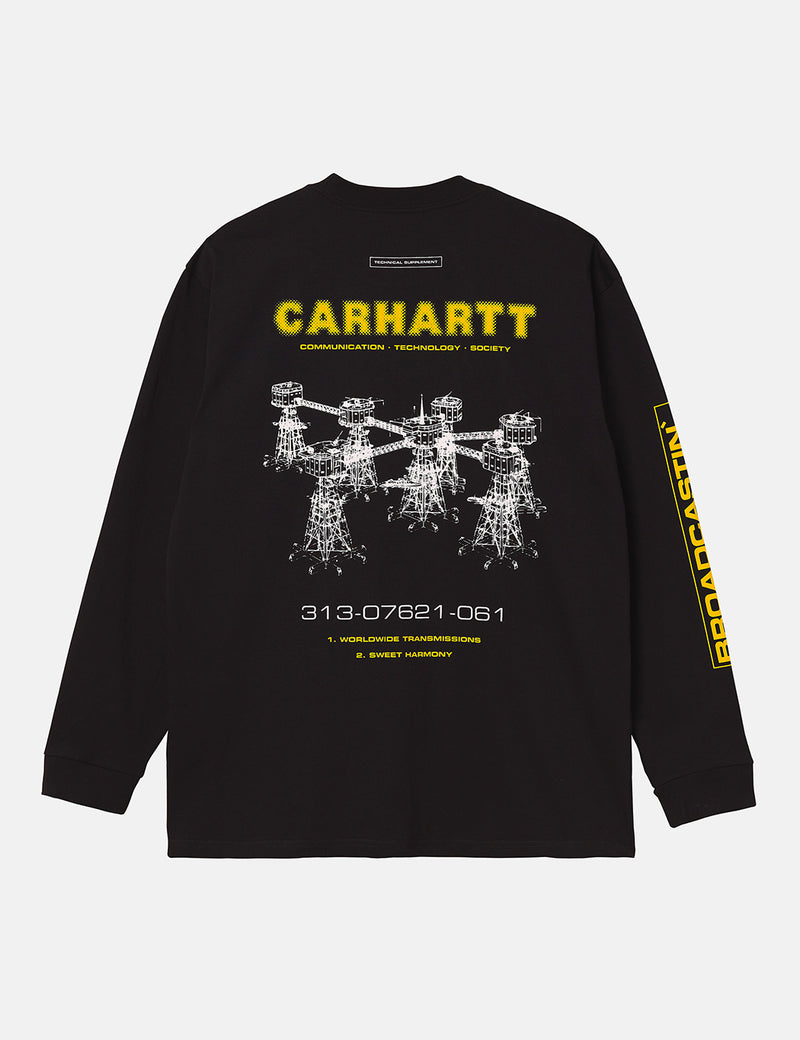 Carhartt-WIP Airwaves 긴팔 티셔츠 (오가닉 코튼)-블랙