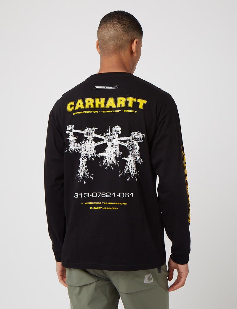 Carhartt-WIP Airwaves 긴팔 티셔츠 (오가닉 코튼)-블랙