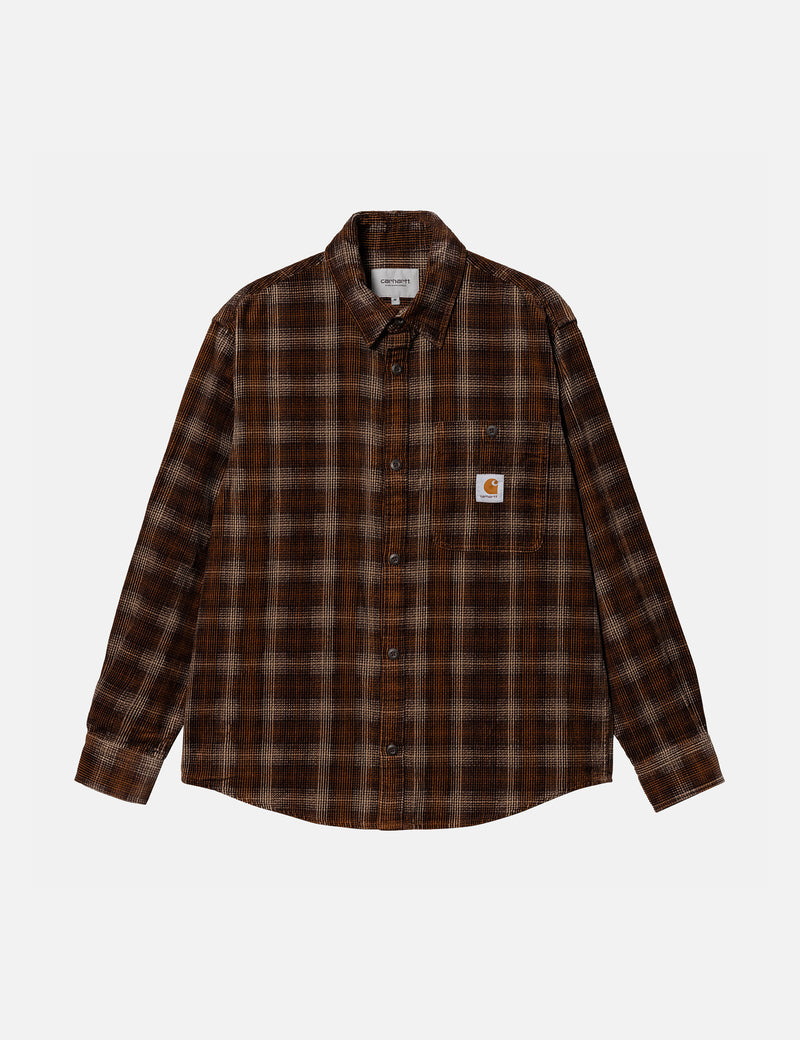 Carhartt-WIP Flint Cord Shirt (Wiley Check) - Hamilton Brown