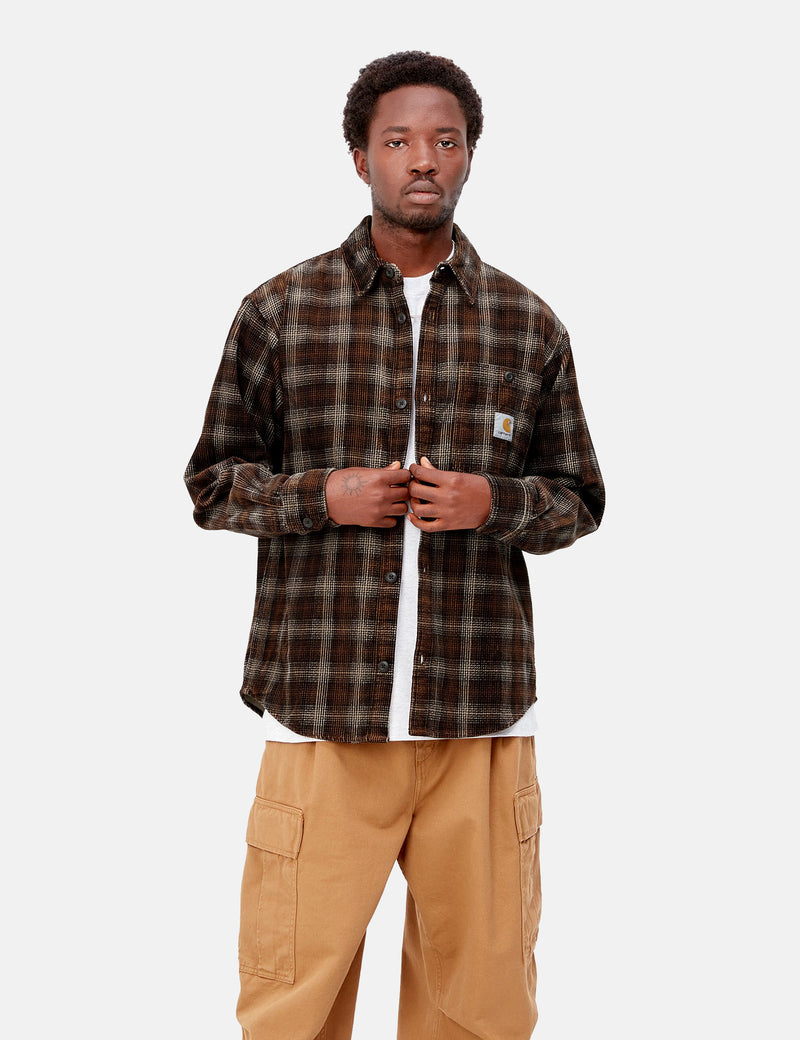 Carhartt-WIP Flint Cord Shirt (Wiley Check) - Hamilton Brown