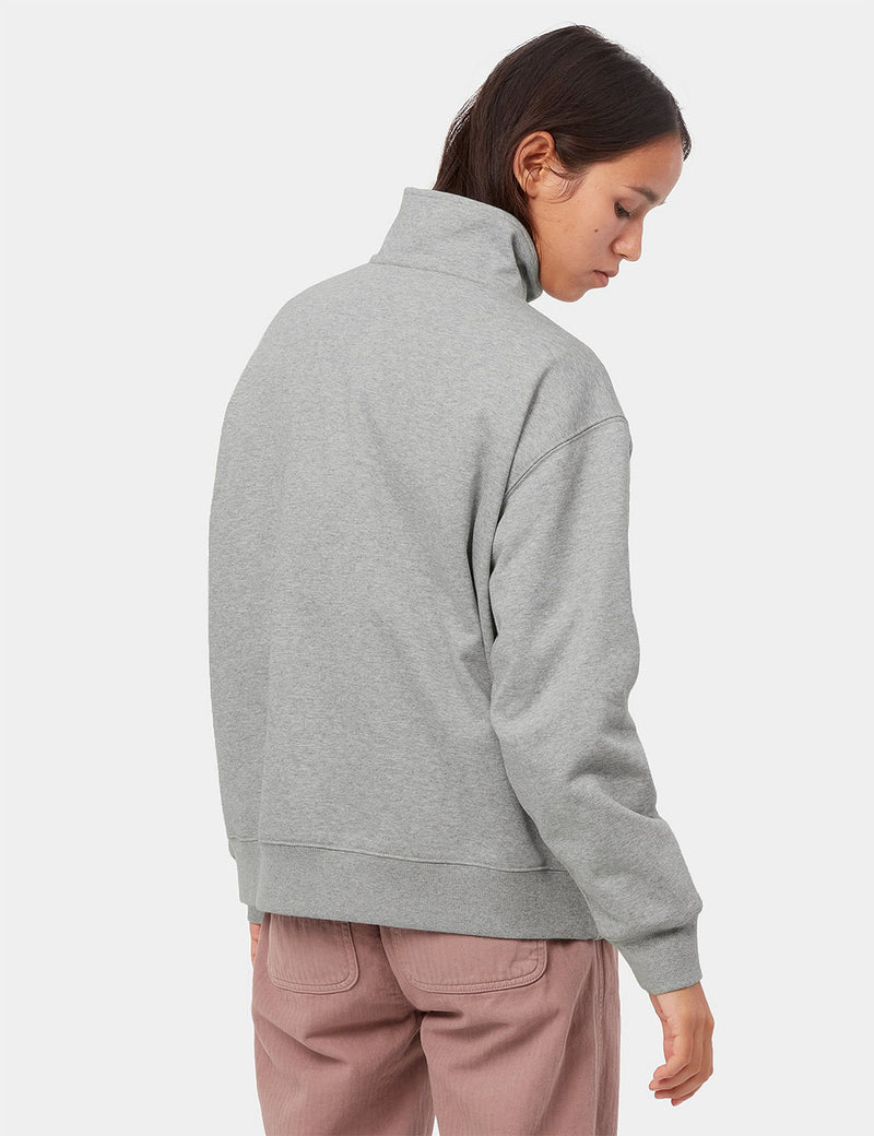 Damen Carhartt-WIP Script Embroidery High Neck Sweatshirt - Grau Heather/Weiß